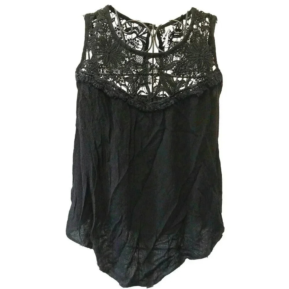 Xhilaration Tunic Medium Women's Pullover Keyhole Black Lace Trim Asymmetrical
